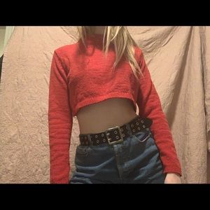 red mock neck sweater